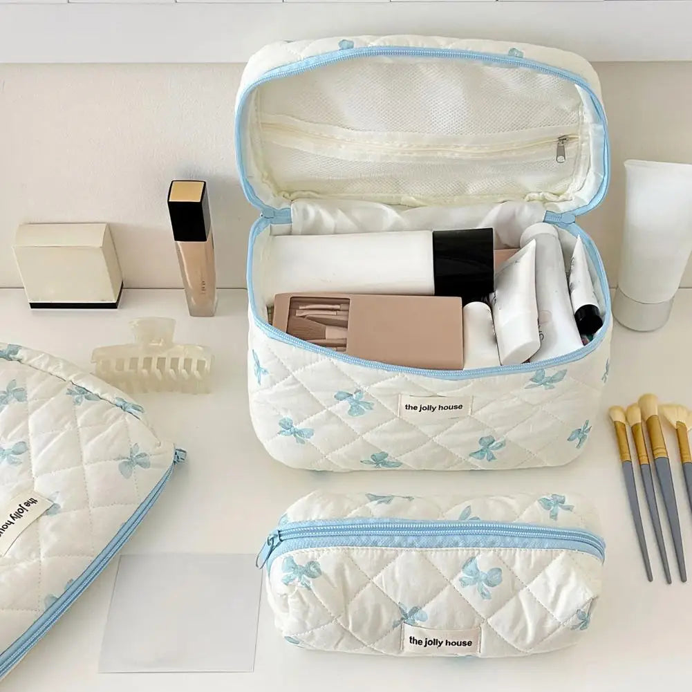 Quilted Makeup Bag 3 Sizes Floral Toiletry Cosmetic Pouch Organizer Qme