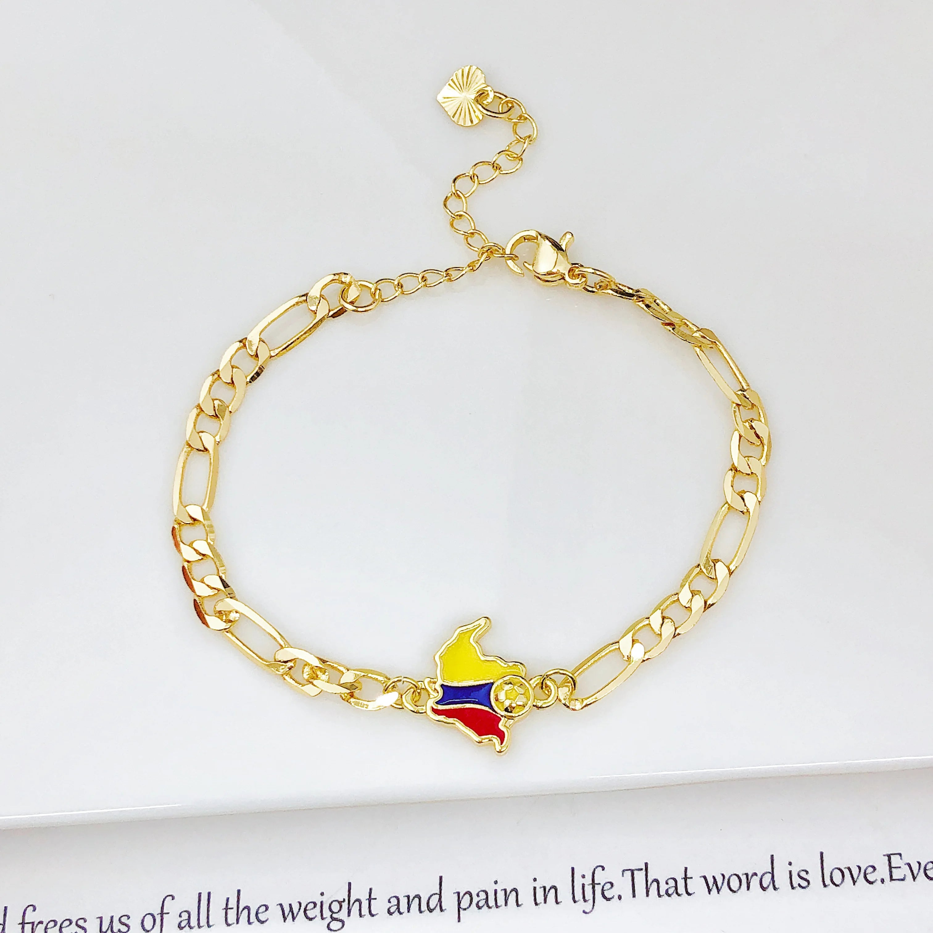 Adjustable Enamel Art Gold Plated Venezuela Colombia Flag Figaro Chain Bracelet for Men Women Holiday Anniversary Jewelry Gift Qme 4