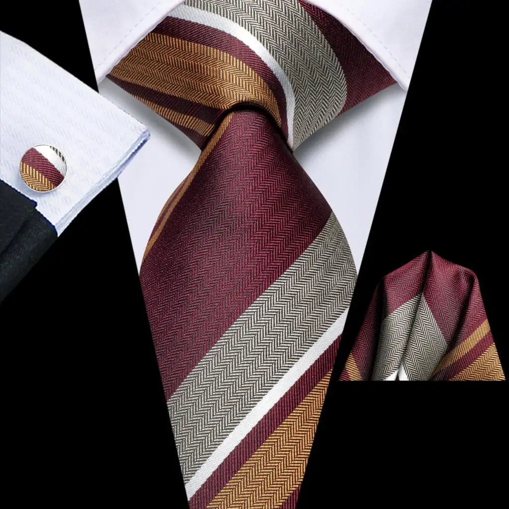 Hi-tie Striped Navy Blue Mens Fashion Necktie Handkerchief Cufflinks