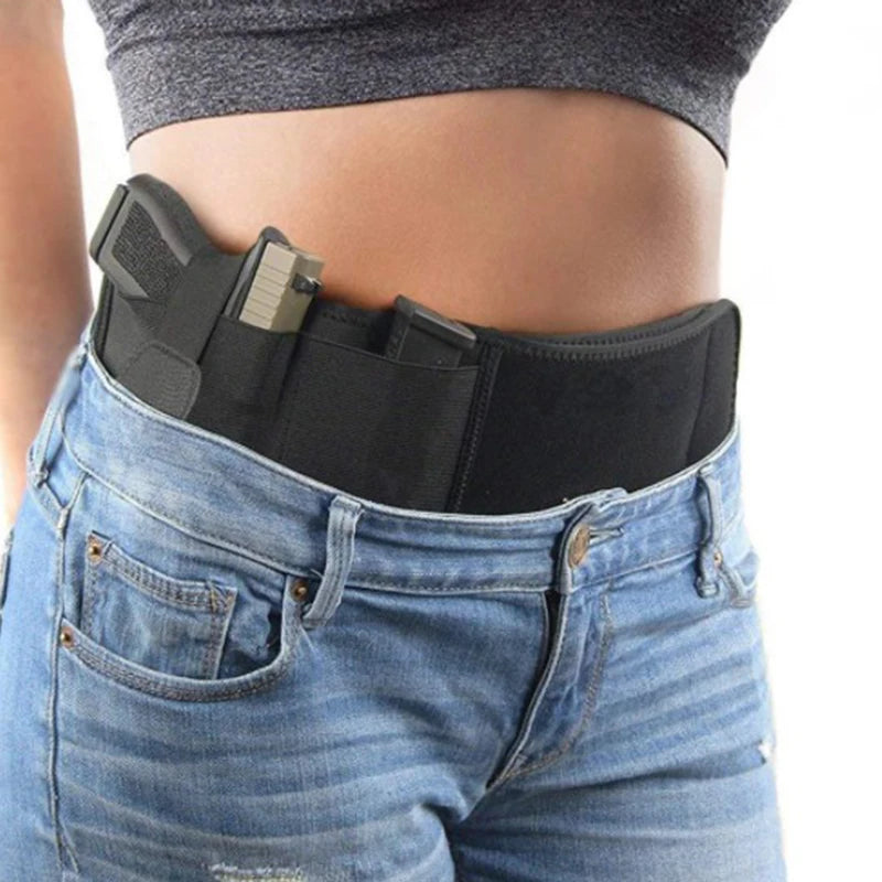 Black Belly Gun Holster Invisible Belt Bag Concealed Carry Elastic Qme