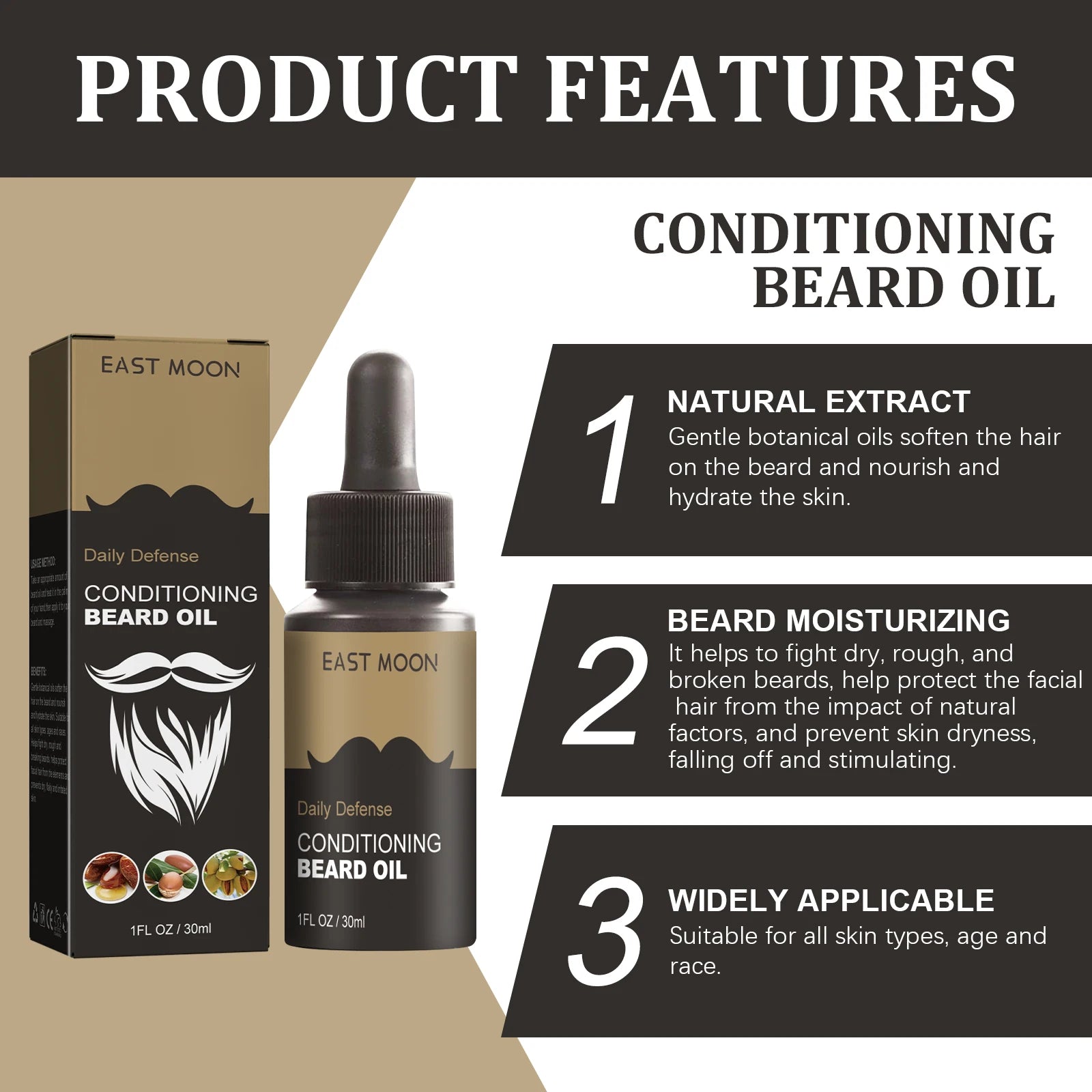 30ml Facial Hair Beard Growth Oil Serum For Men's Thick Soft Smooth Beard Oil Natural Moisturizing Beard Grooming Oil Beard Care Qme