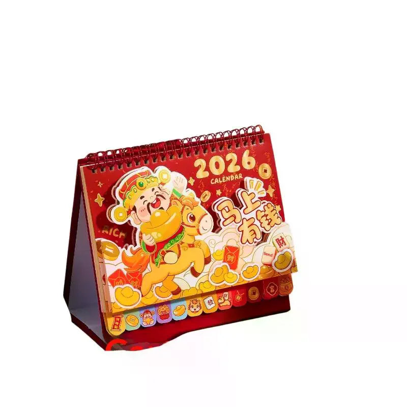 2026 Desk Calendar Multifunctional 3D Rotating Desktop Cartoon Horse Qme