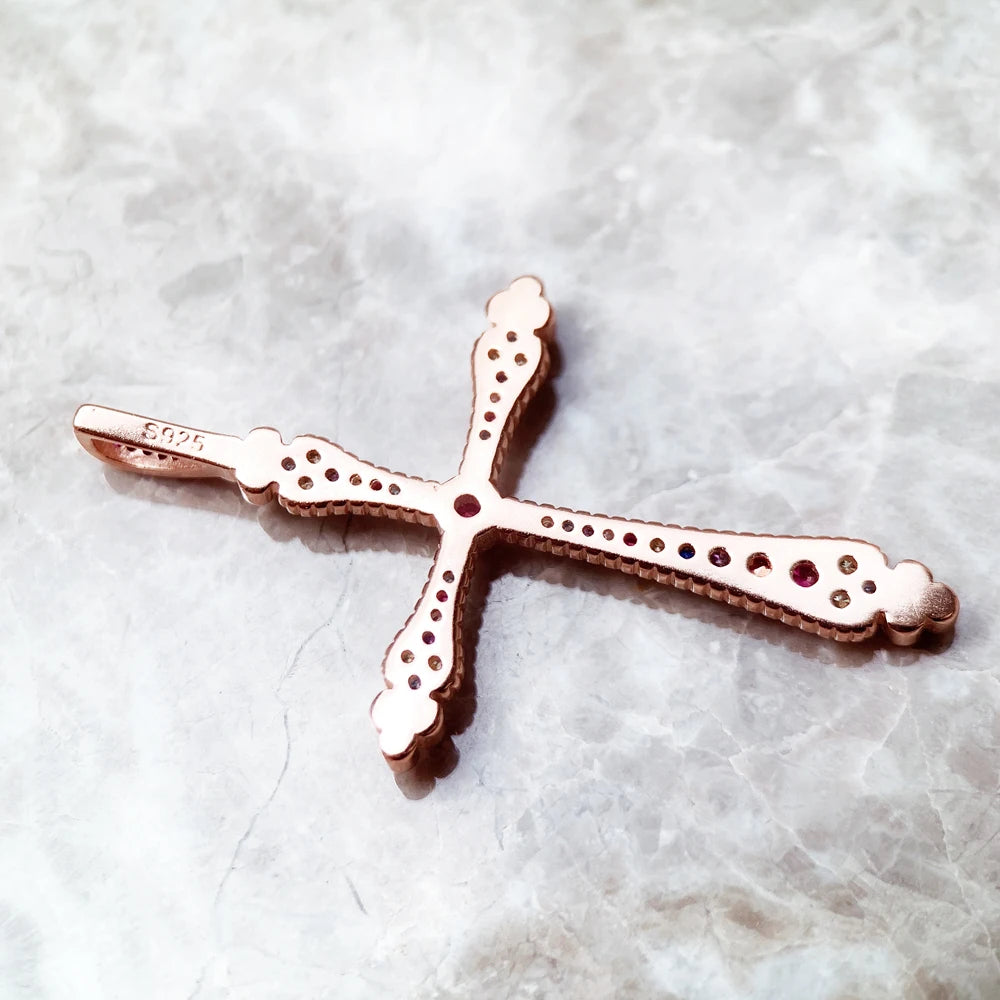 Pendant Royalty Cross Spring Bohemia Fine Jewelry Europe Style 925 Sterling Silver Rose Gold Color Soul Gift For Woman Qme