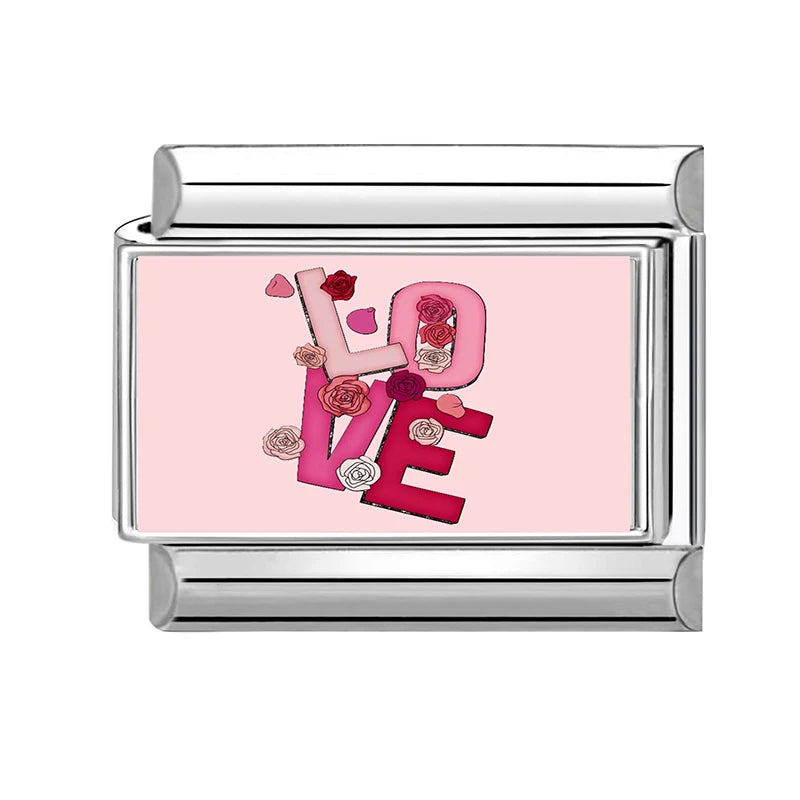 2026New Romantic Encounter With The Pink Sky Dancing Italian Charm Links Fit 9MM Stainless Steel Bracelet DIY Making Gift Couple Qme Style 31