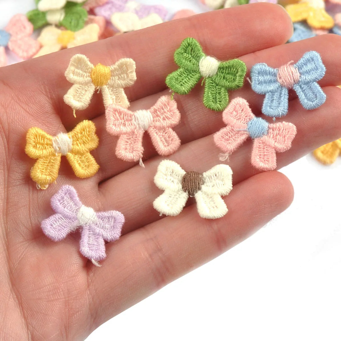 30pcs 19.5x14.5mm Macaron Color Mix Bow Embroidered Patch For Sewing Supplies DIY Clothes Appliques Handmade Bag Hat Decor c3778 Qme
