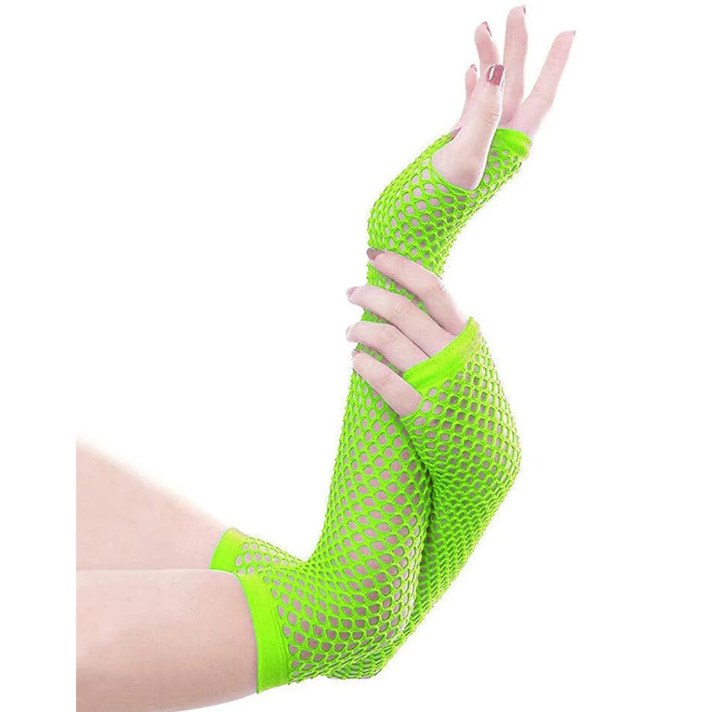 Colorful Fishnet Fingerless Long Gloves Party Wear Fancy Costume Accessories Sexy Girls Punk Goth Dance Performance Glovers Qme Green