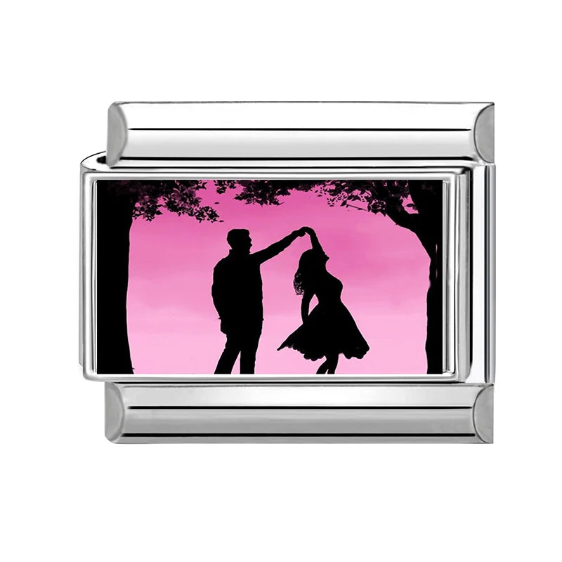 2026New Romantic Encounter With The Pink Sky Dancing Italian Charm Links Fit 9MM Stainless Steel Bracelet DIY Making Gift Couple Qme Style 16