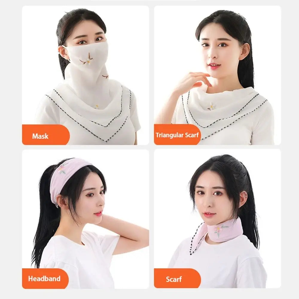 Neck Scarf Embroidered Scarf Sun UV Protection Unisex Hiking Fishing Ice Silk Mask Triangular Scarf Face Cover Sunscreen Veil Qme