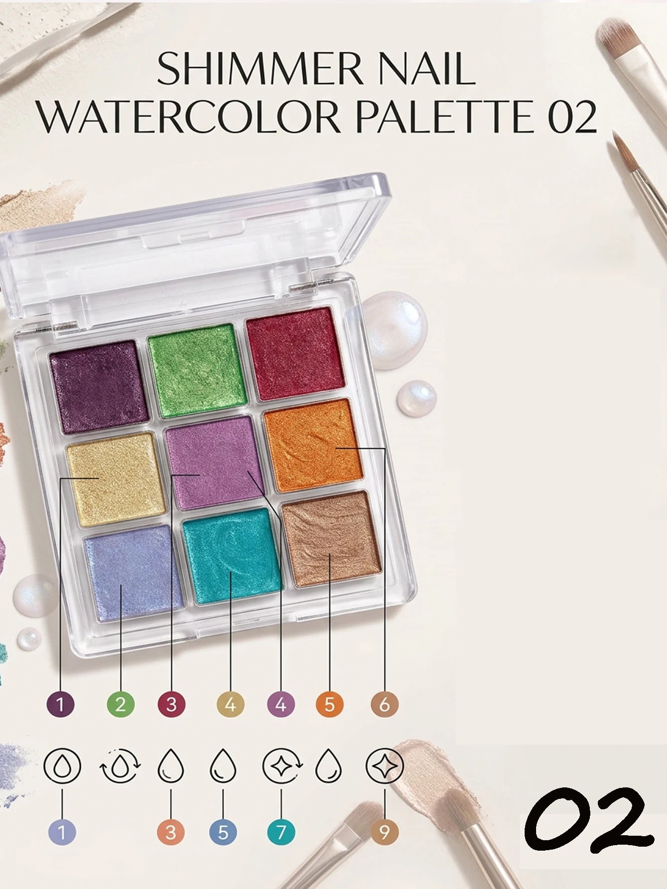 9-color Watercolor Palette Solid Pearlescent Nail Art Perfect DIY Qme 02