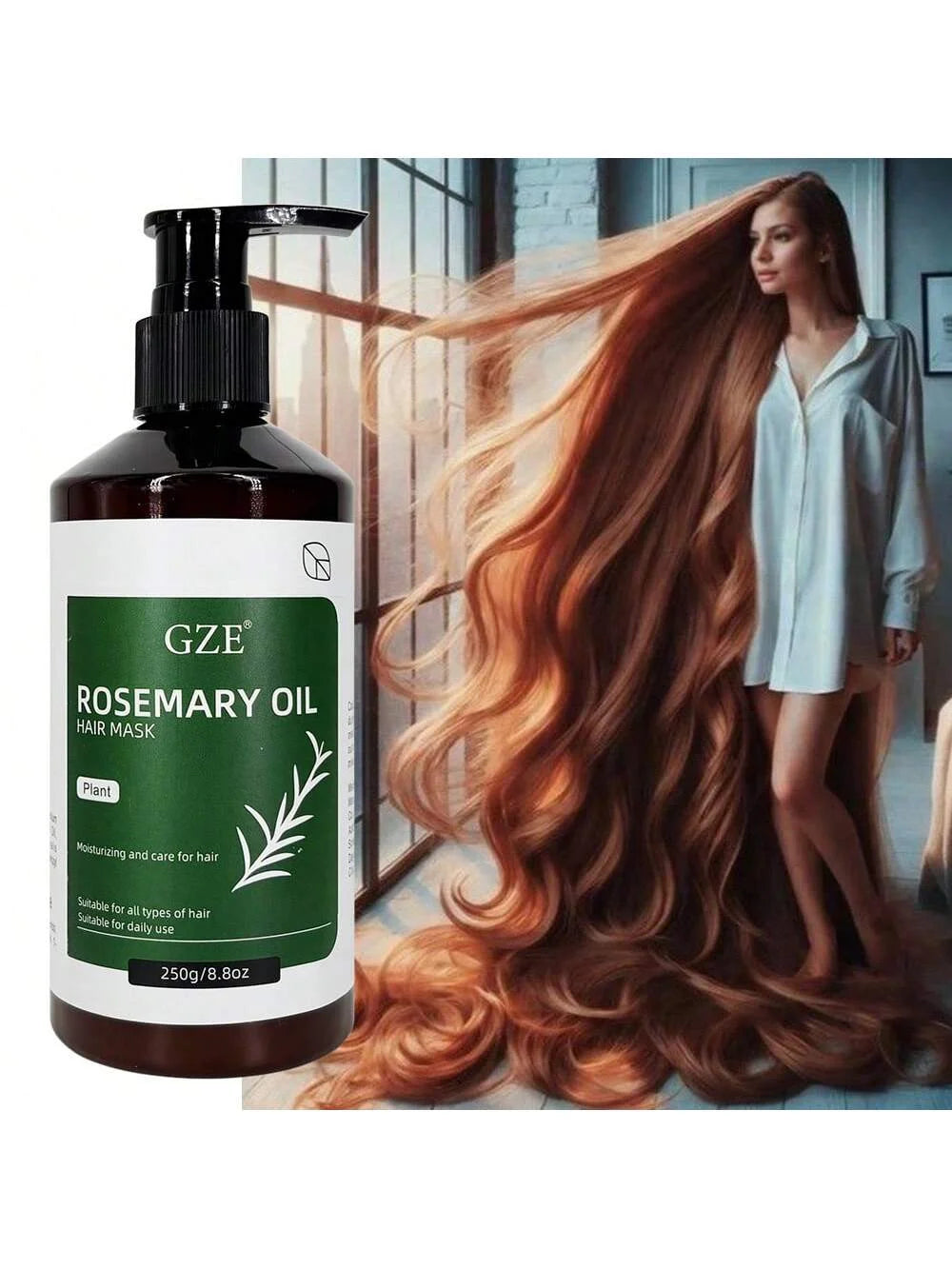 GZE Rosemary Oil Hair Mask for Scalp Health & Shine - Deep Cleansing Treatment to Revitalize Dry, Damaged Hair for Frizz Control Qme Anti-off