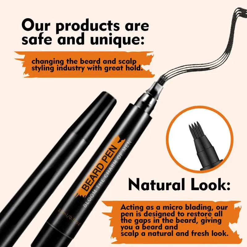 Beard Pen Beard Filler Pencil Men Black Brown 4-Tip Beard Pen Detailing Filler Moustache & Eyebrows Barber Pencil Beard Marker Qme