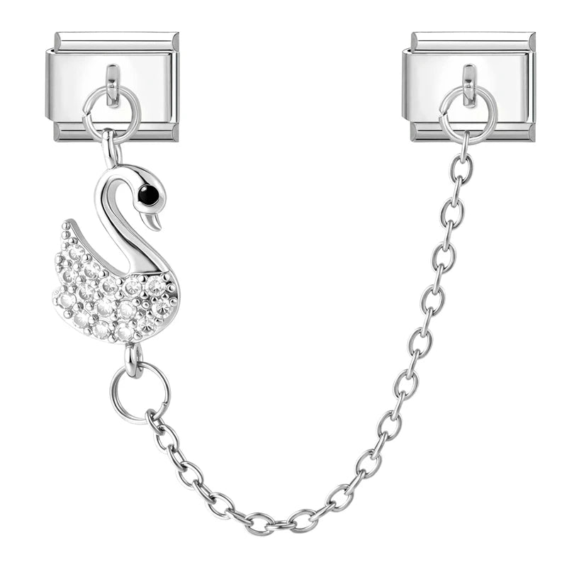 Zircon Heart Planet Butterfly Peach Tassel Chain Italian Charm Links Fit 9MM Stainless Steel Bracelet Women DIY Making Jewelry Qme S 5