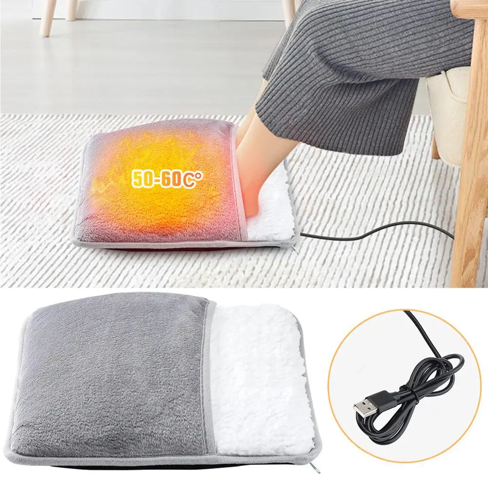 Winter Electric Foot Heating Pad USB Charging Soft Plush Washable Foot Warmer Heater Improve Sleeping Household Foot Warming Mat Qme