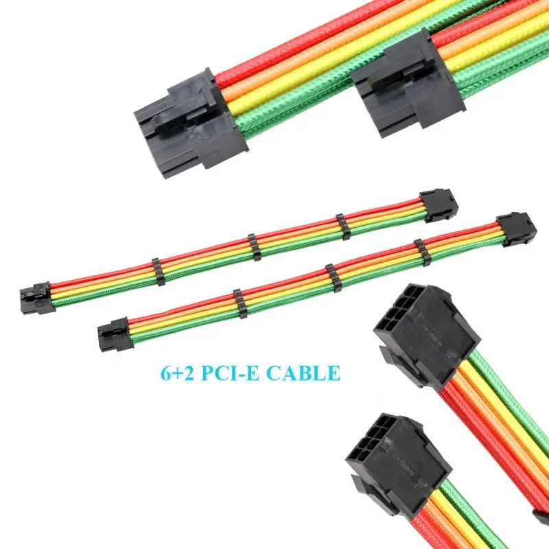 New ATX Standard 24Pin 8Pin Power Cord Adapter Converter Vga Line Graphics Card 6+2pin Rainbow Cotton Mesh Woven Extension Cord Qme