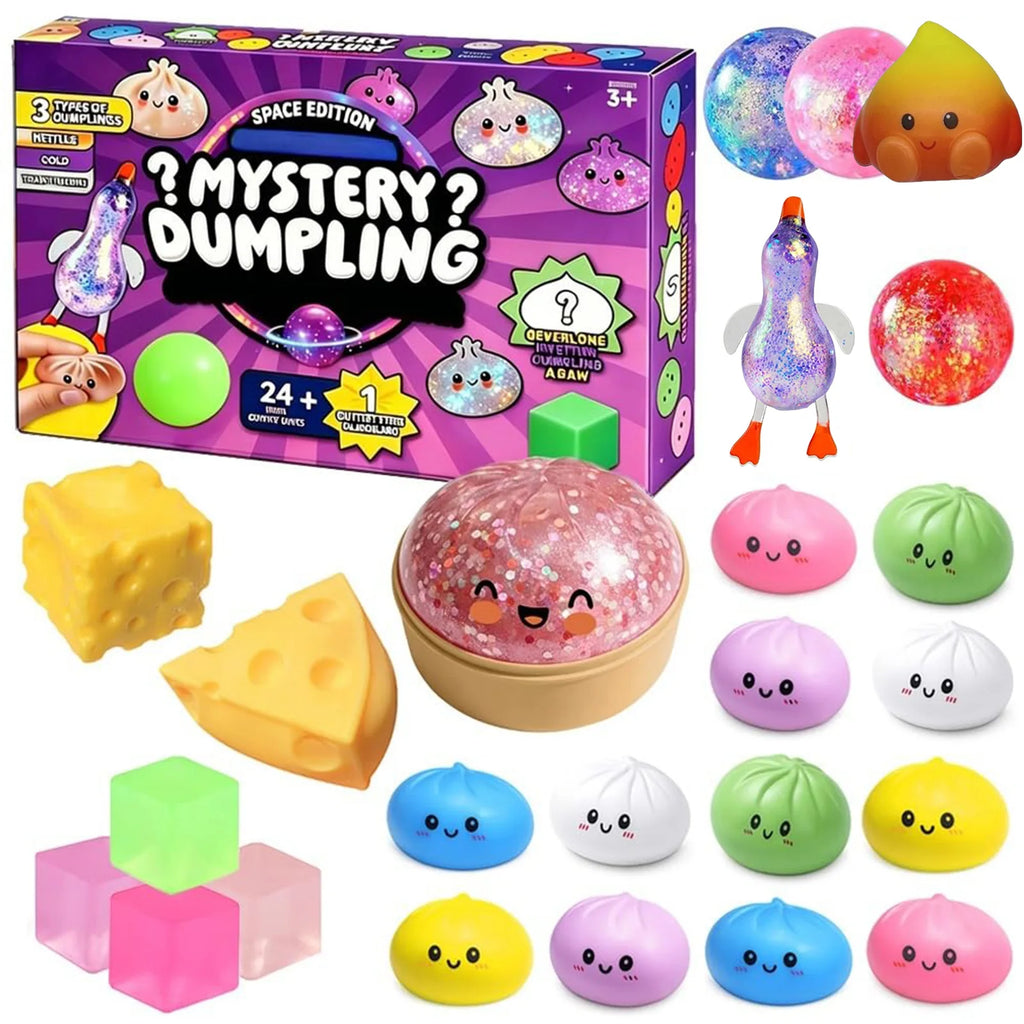 2026 Mystery Dumpling Advent Calendar Baozi Fidget Squishy 24 Day Countdown Calendar Cute Soft Dough Ball Fidget Toys Qme 24PCS