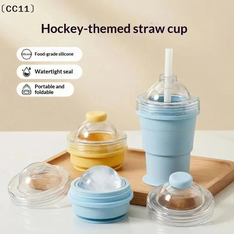 2-in-1 Silicone Ice Ball Maker Cup Foldable Leak-proof Travel Mug Qme