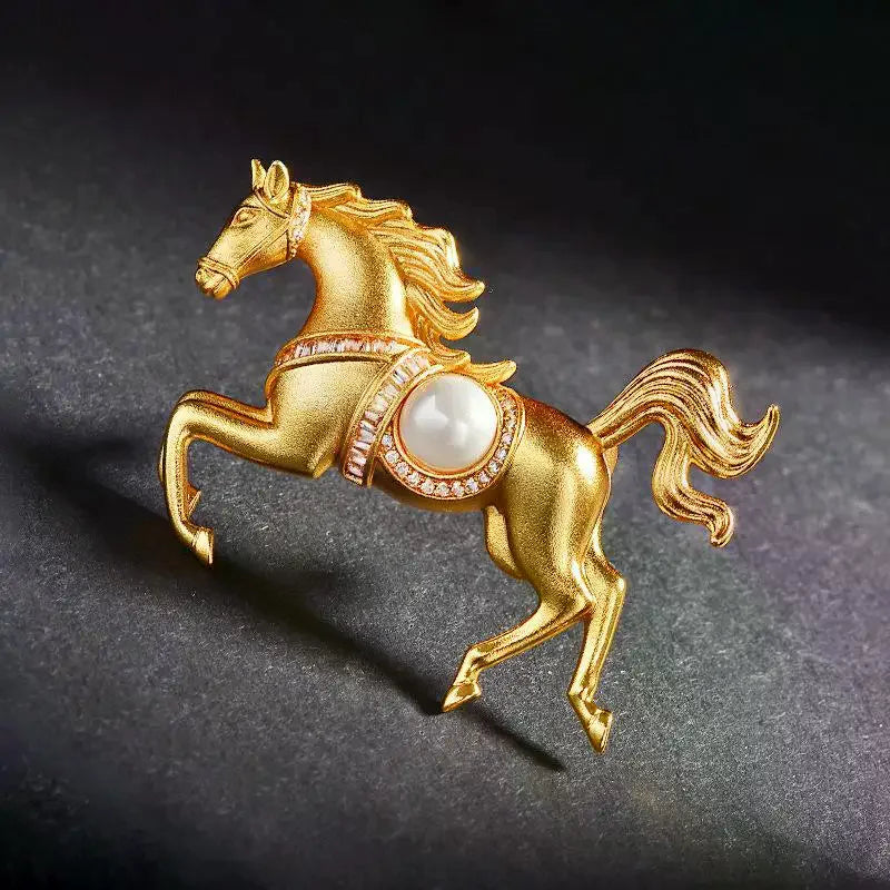 Rhinestones Pearl Alloy Horse Brooches Zodiac Pony Pins Women Men Clothing Accessories Suit Lapel Corsage New Year Gifts Qme