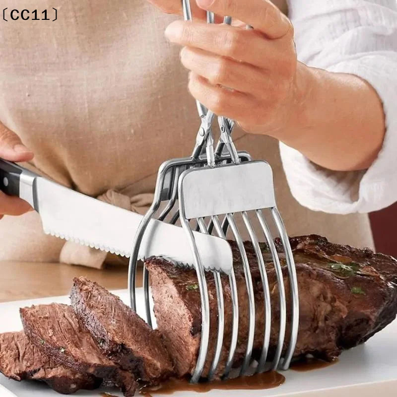 Stainless Steel Roast Meat Bread Cutting Tongs Effortless Slicing Qme