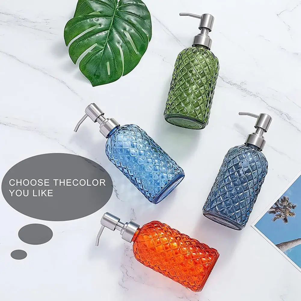 Glass Soap Dispenser Rust Proof Stainless Steel Pump Gem Patterned Qme