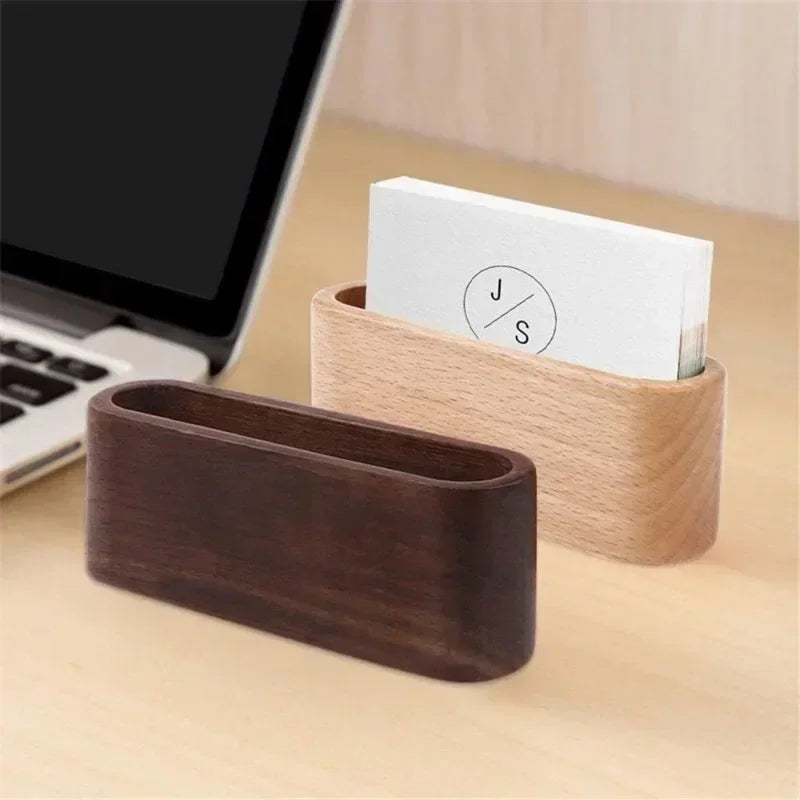 Wooden Business Card Holder Note Display Rack Office Supplies Qme