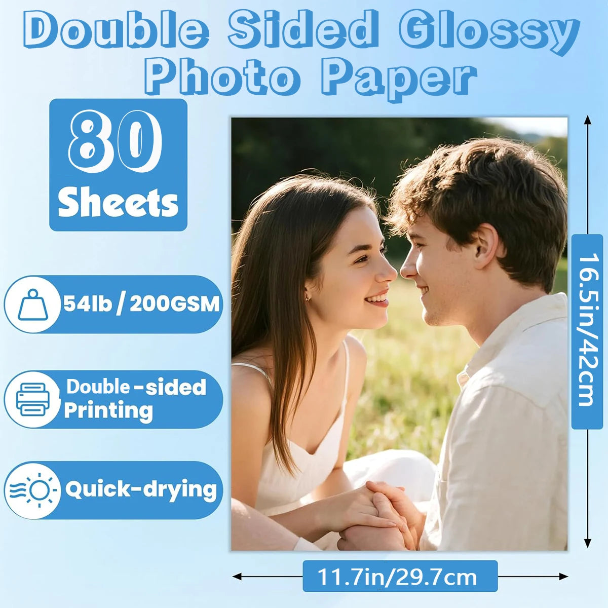 A3 Double Sided Glossy Photo Paper 11.7X16.5Inches Thick 200gsm Picture Paper for Inkjet Printer Dye Ink for Calendar Menu Qme M-A3-DSG-80