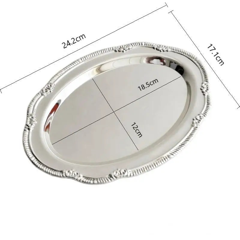 Snack Plate Dining Table Decoration Vintage Embossed Silver Tray Qme A2