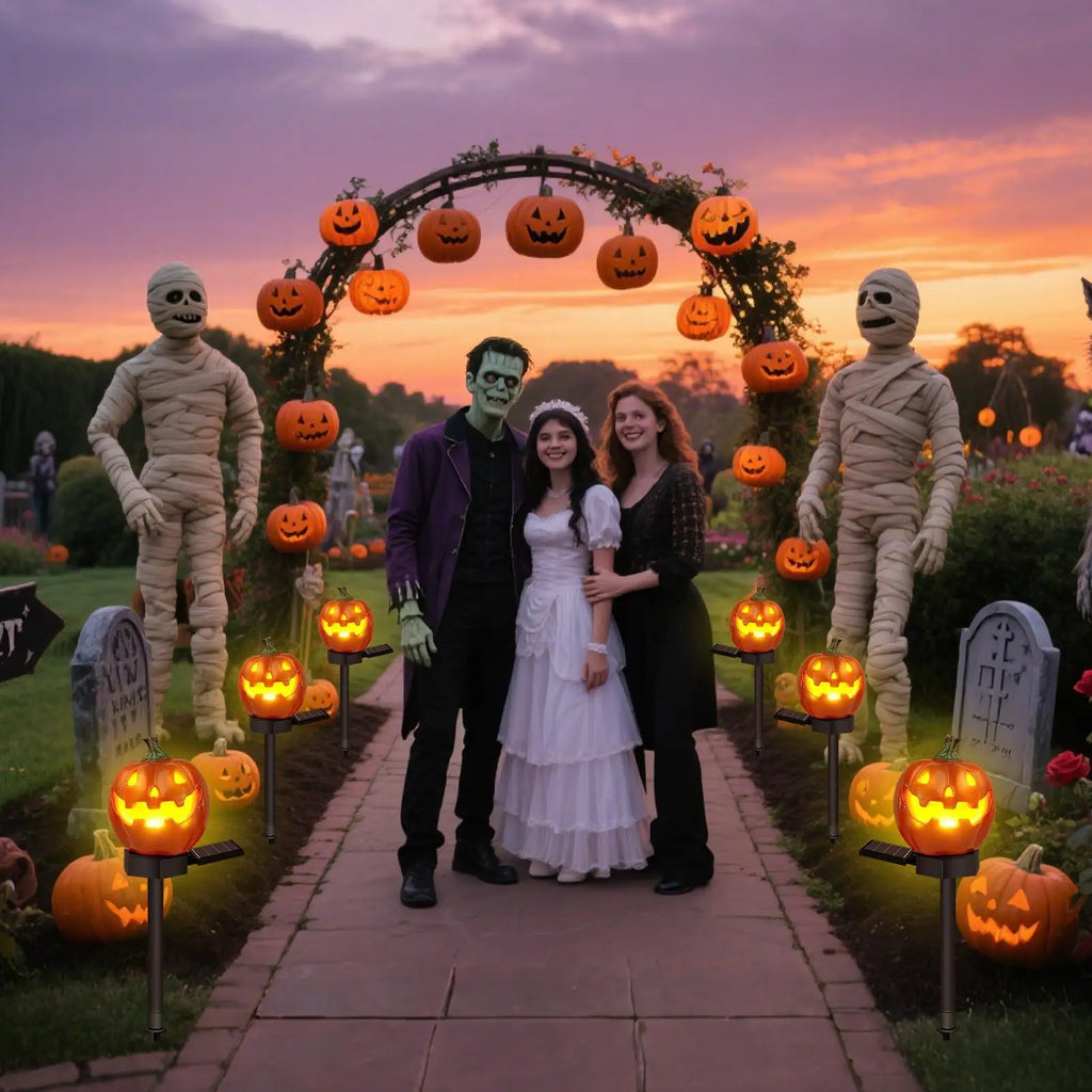 Stake Lights Solar Powered Pumpkin Shape Pathway Halloween Lantern Qme