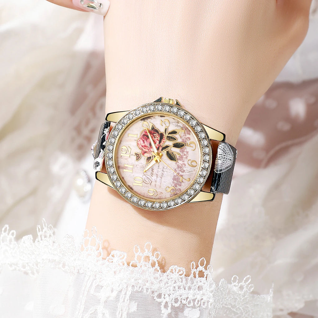 2 Pcs Surprise Mystery Watch Box Blind-Fashion Flowers Female Watch Leather Bracelet Arabic Dial Wrist Watch Random Color Qme