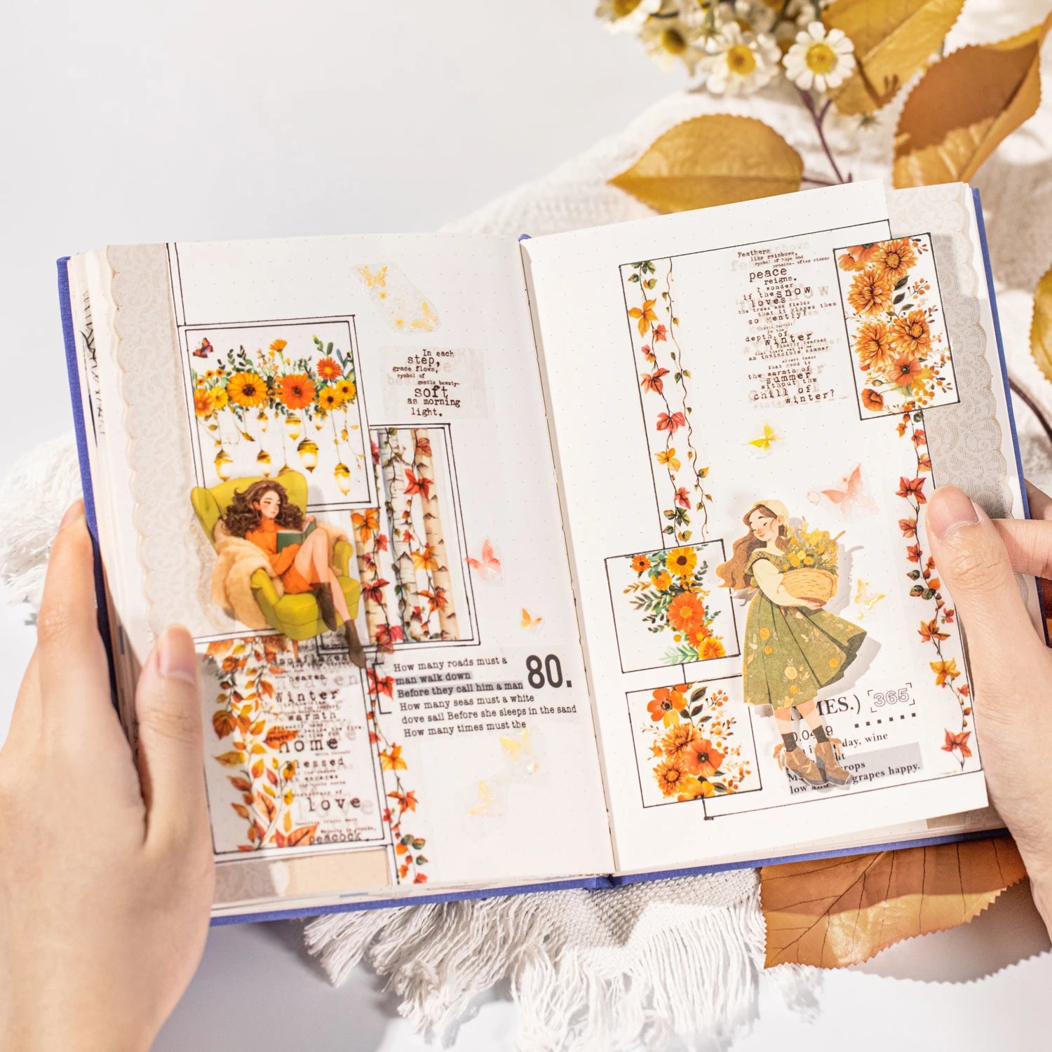 1 Roll Autumn Leaves Theme Diorama PET Tape for DIY Scrapbooking Collage Material Phone Case Notebook Decoration Qme