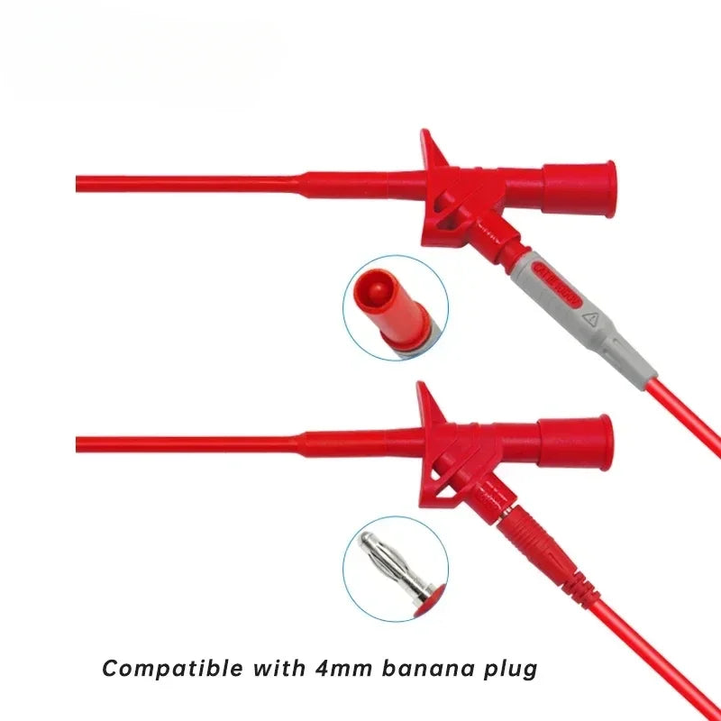 P5004 2pcs Quick Test Hook Clip 1000V High Voltage Flexible Professional Insulated Testing Probes with 4mm Socket Qme