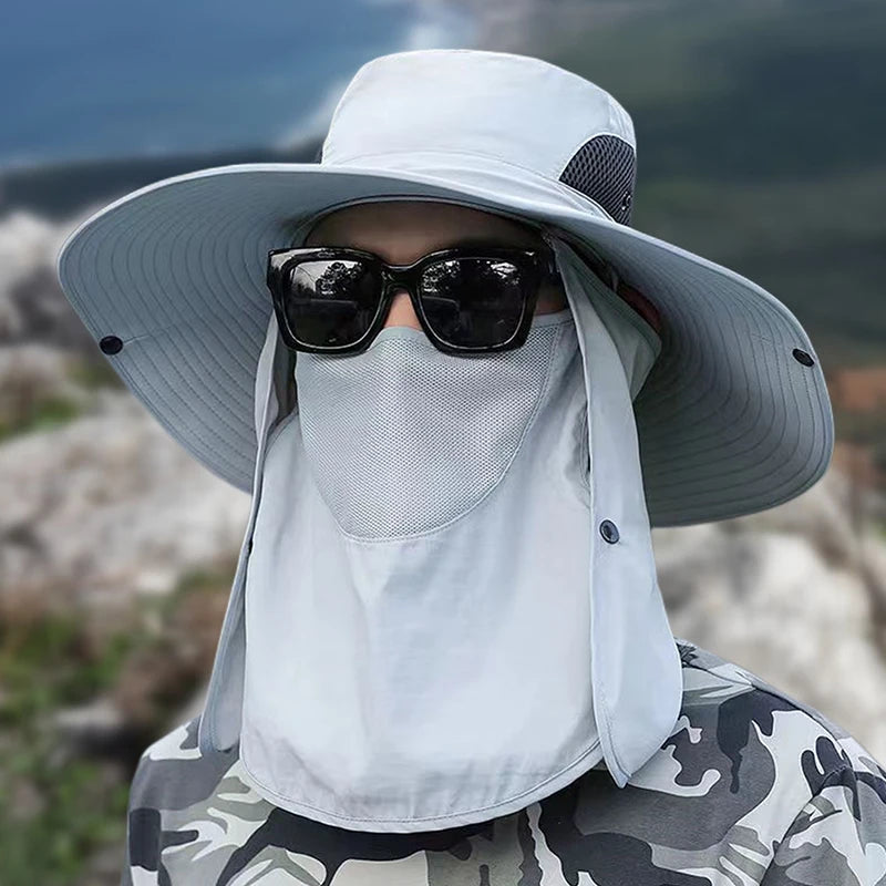Fishing Hat Sun Shading Large Eaves Mountain Climbing Mask Breathable Qme Light gray