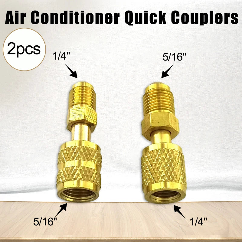 2PCS Vacuum Pump Brass Adapter R410a Adapter 5/16 SAE F Quick Couplers To 1/4 SAE For Air Conditioning Adapter Quick Coupling Qme