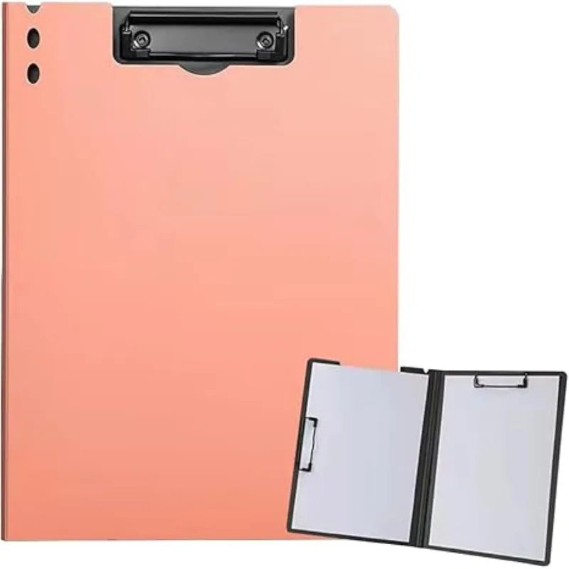 A4 Foldable Clipboard 360 Double Metal Clips Horizontal Vertical Pen Qme pink-orange