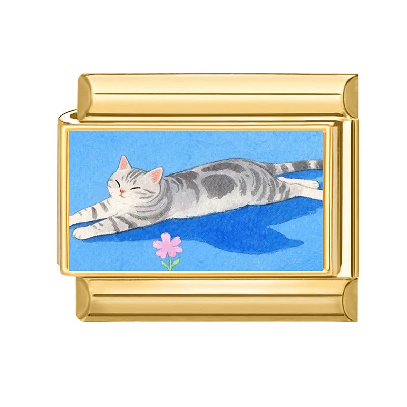 2026 Design Blue Pink Headscarf Kawai Cats Series Italian Charm Links