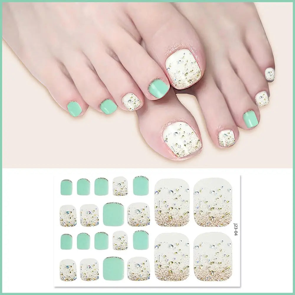 22 Counts Glitter Toe Nail Stickers Removable Flash Wraps Self Qme 03