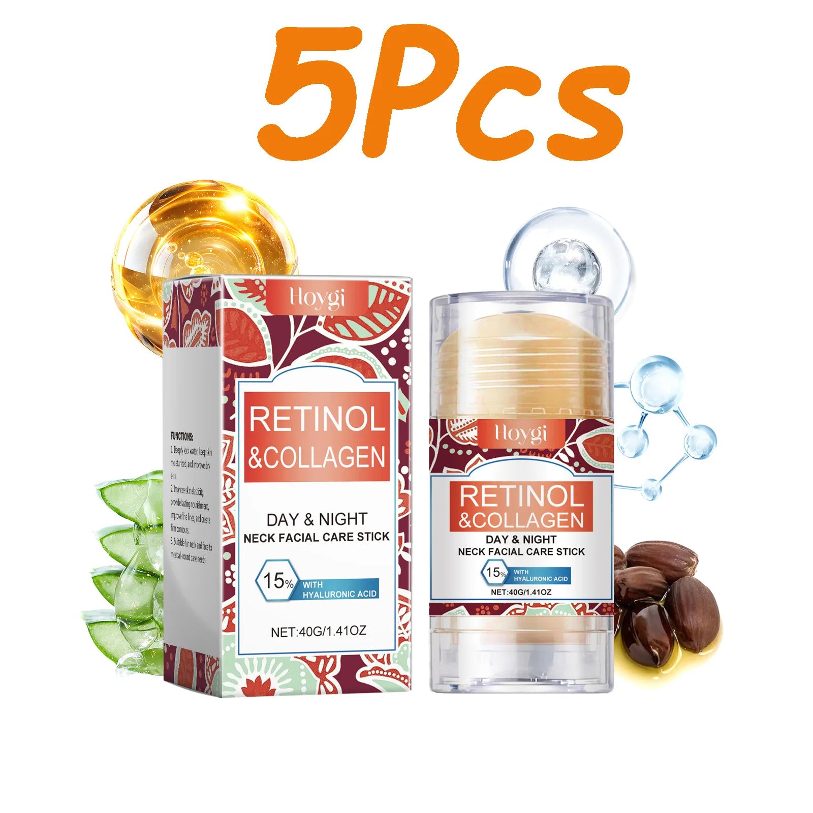 Retinol & Collagen Neck Cream Firming Moisturizing Anti Wrinkle Lifting Face Cream Stick Tightening Nourishing Neck Skin Care Qme 5 x 40g Boxed