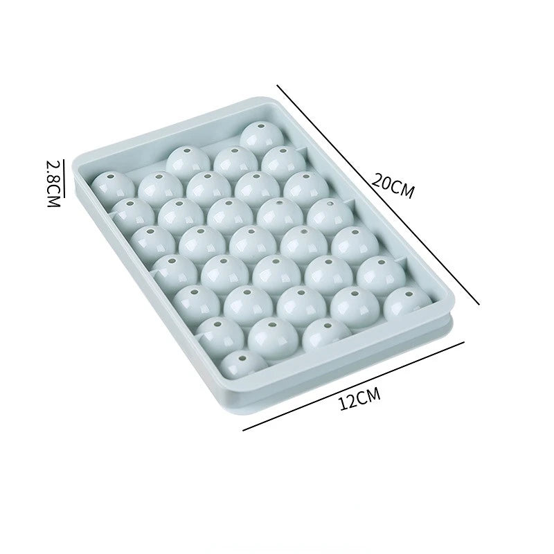 3D Round Ice Cube Tray with Lid Plastic Diamond Style Ice Mold Refrigerator Spherical DIY Moulds Ice Ball Maker Kitchen Tools Qme 33grids-round-blue-S