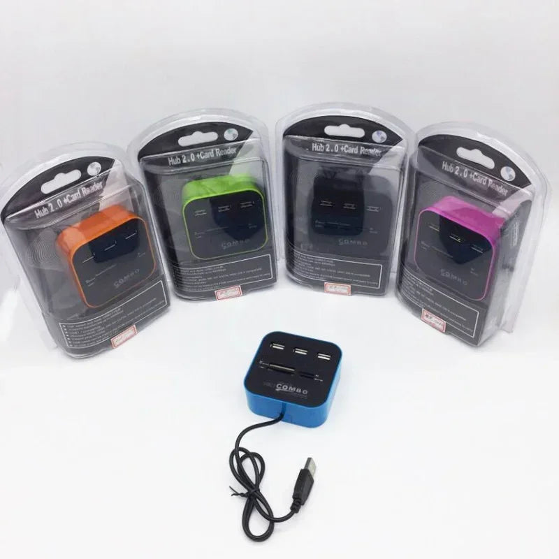 High Speed USB Hub 2.0 3 Ports with Card Reader Mini Hub USB Combo All In One USB Splitter Adapter for PC Laptop Computer Qme