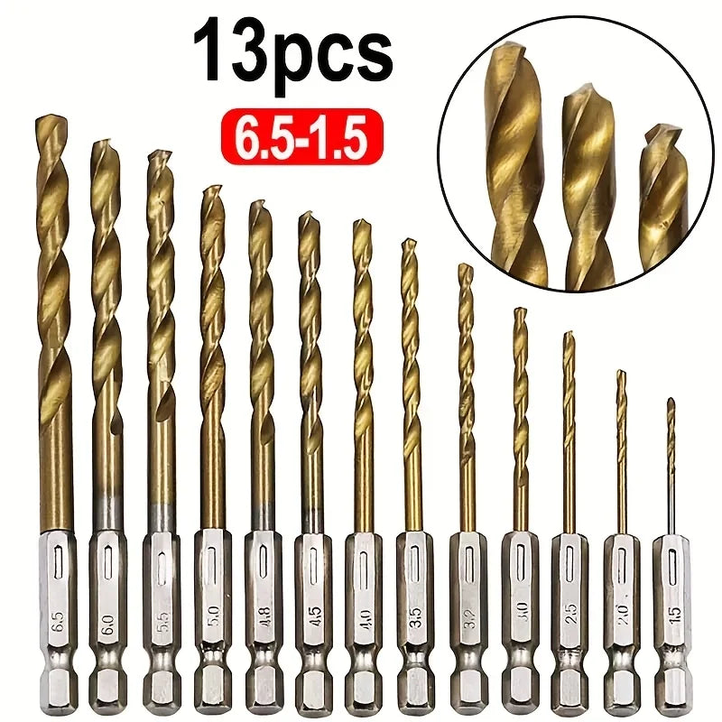 Titanium Steel Bit Set - 13 Piece 1/4 Hexagonal Shank Quick Change Impact Wrench Bit Set for Metal, Wood and Plastic Qme