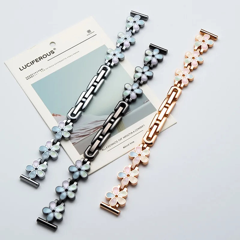 Metal Dropper Flower Steel Buckle Band Suitable for Huawei 8/9Mi 8/9 Apple IWatch1-9 S10 Stainless Steel Accessory Strap Qme