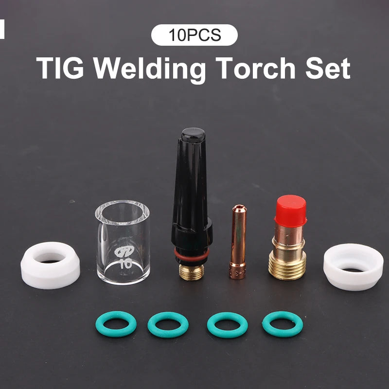 10Pcs TIG Welding Torch Set Glass Cup Kit Welding Nozzles Kit For WP-17/18/26 Welding Torch Accessories Soldering Supplies. Qme