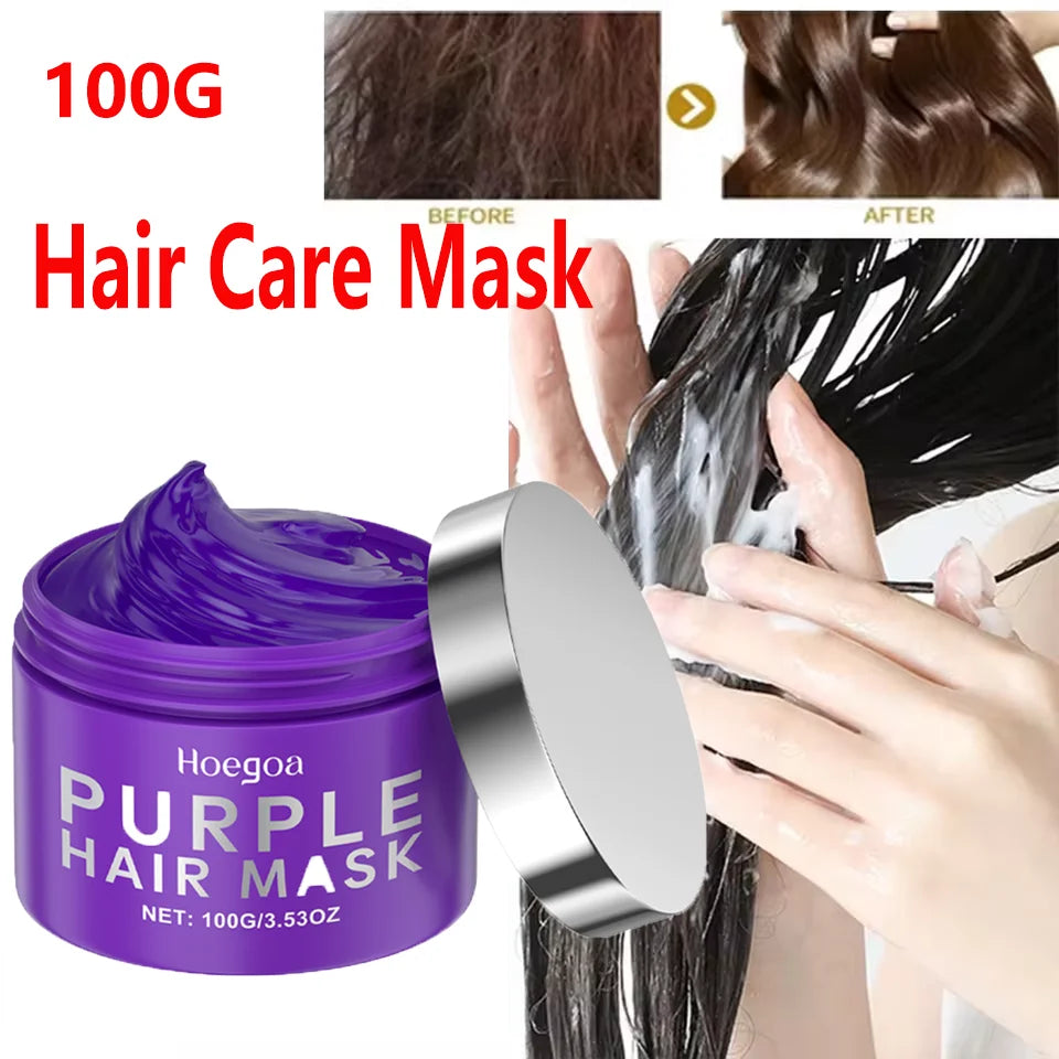 Purple Keratin Hair Mask for Repair Damaged Frizzy Hair Soft Shiny Smooth Nourishing Moisturizing Treatment Deep Hair Care Mask Qme
