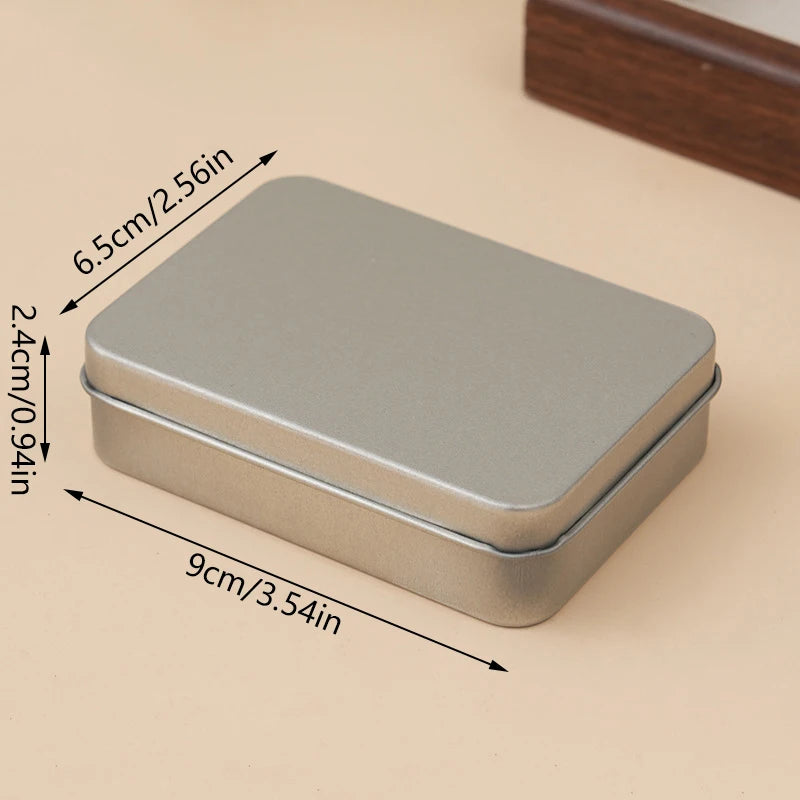Cosmetic Storage Box Small Iron Silver Mini Rectangular Tin Qme