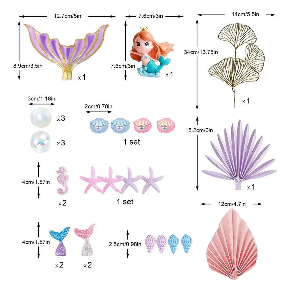 Mermaid Tail Cake Topper Fish Tails Starfish Seashells Crafts Mermaid Cake Decor Set For Kids Girls Boys Students Family Holiday Qme 30pcs set China Mainland