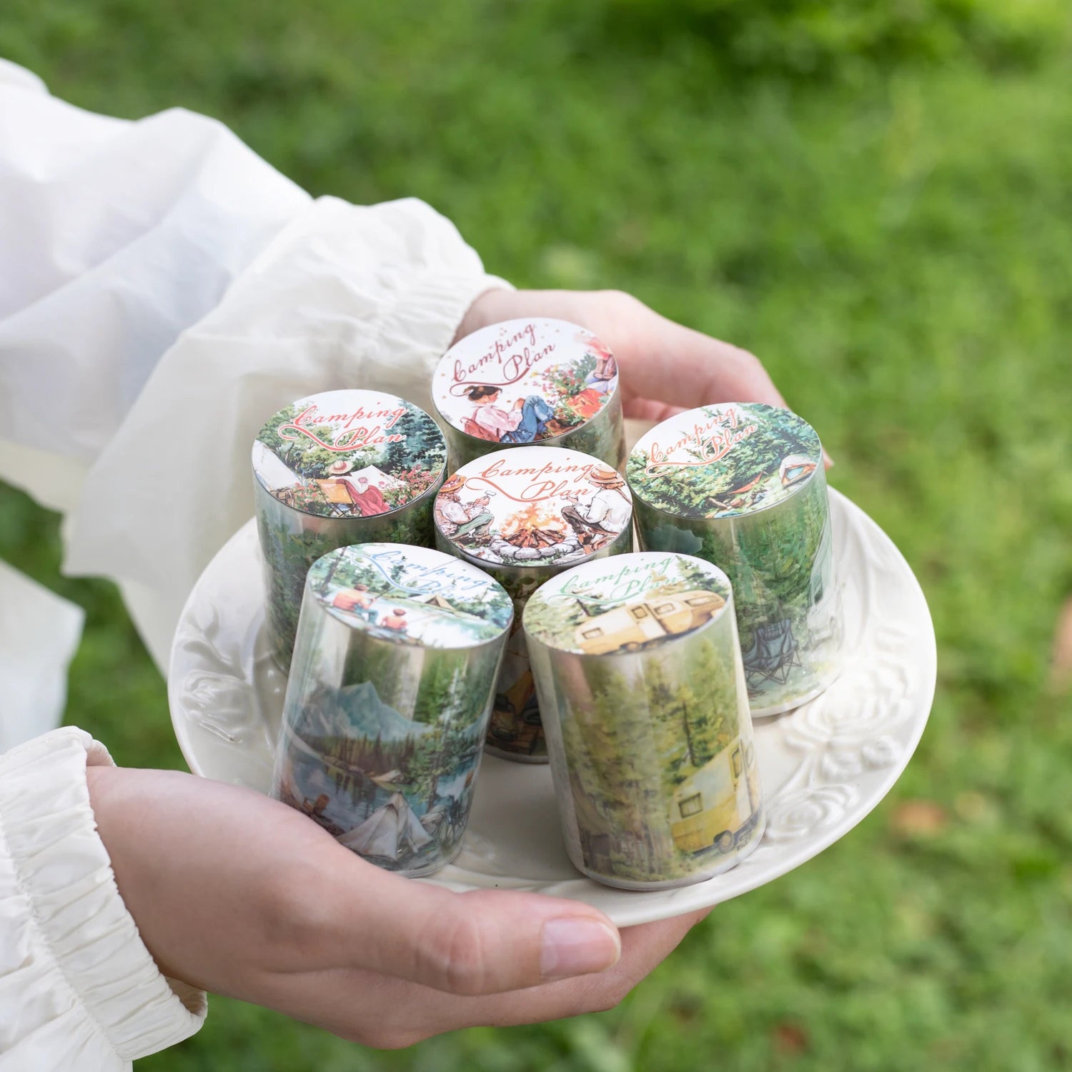 1 Roll Nature Camping Theme Scenic PET Tape for Scrapbooking DIY Collage Material Phone Case Notebook Decoration Qme