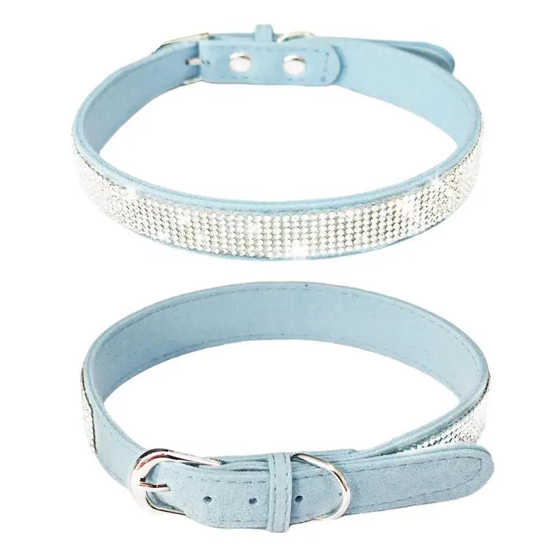 Crystal Dog Collar Comfortable Glitter Dog Collars Zinc Alloy Buckle Collar For Small Dogs Cats Qme Blue