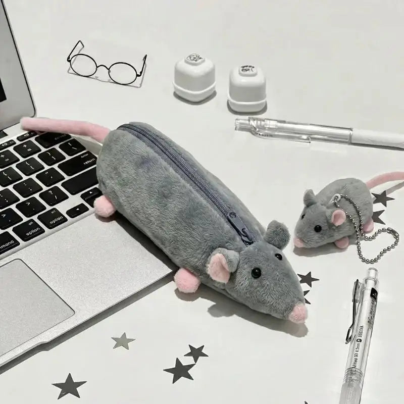 1PcsCute Flower Branch Rat Plush Pencil Case Makeup Bag Large Qme A1