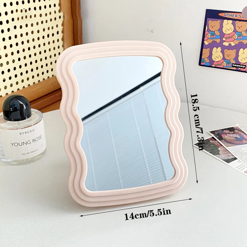 Corrugated Desktop Makeup Mirror Solid Foldable Portable Handheld Qme Pink