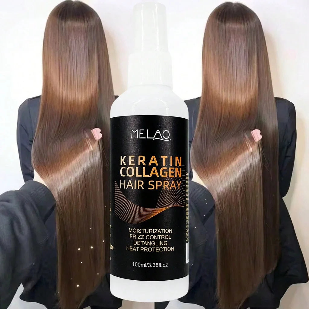 MELAO Collagen & Keratin Hair Spray - Repairing & Strengthening Leave-In Conditioner with Heat Protection for Damaged Hair Qme
