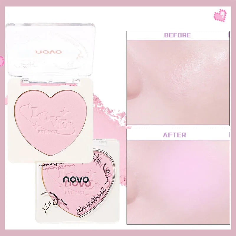 Heart-Shaped Korean style Powder Blush, Soft Matte Finish with Subtle Shimmer, Blendable & Buildable, Lightweight & Long-Lasting Qme